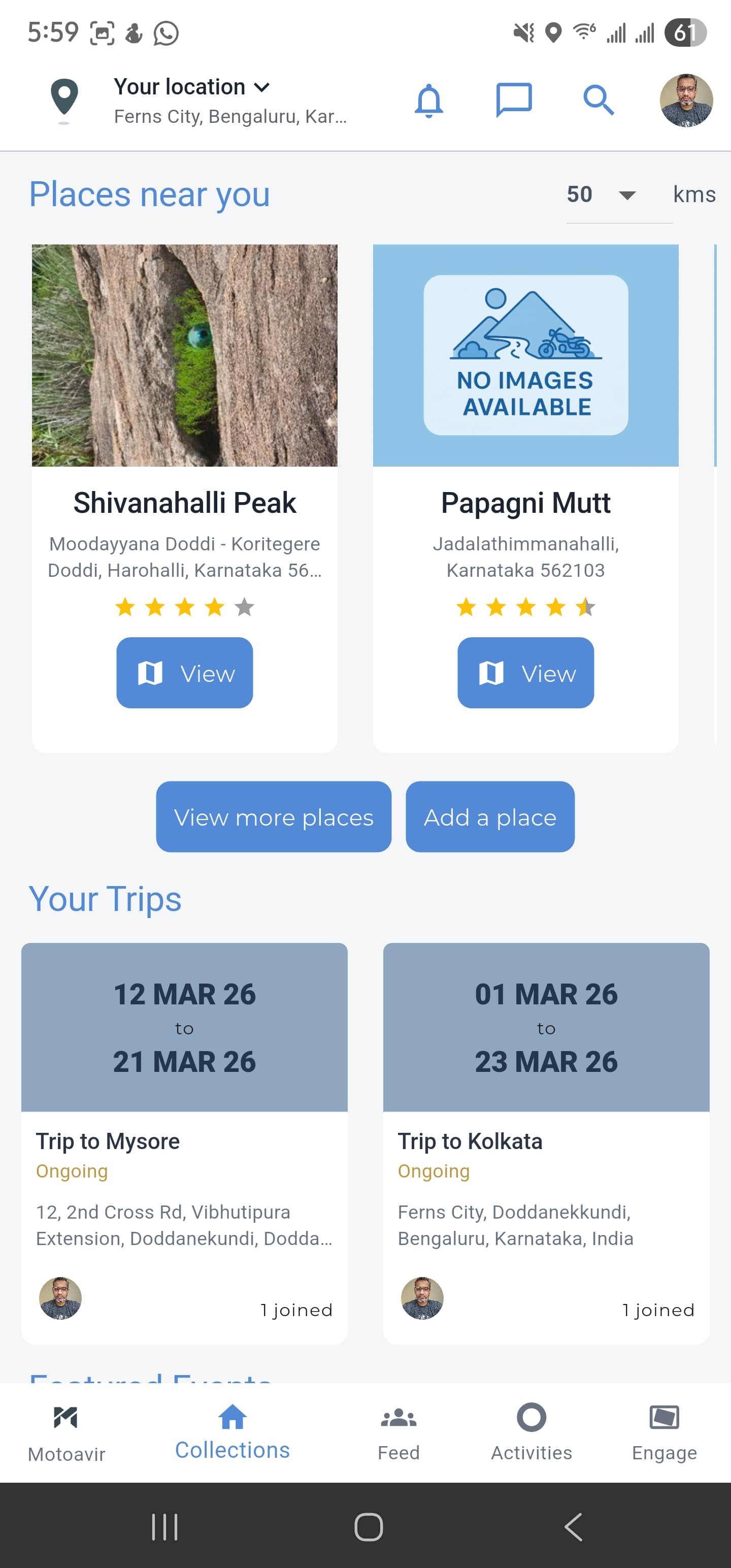 Trip planning screen with multi-waypoint map and member invites