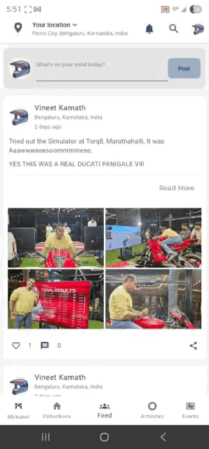 Motoavir Social feed page